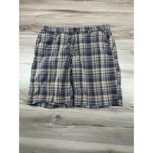 Gap Mens Plaid Shorts Navy Blue‎ Green Madras Flat Front Cotton Size 34
